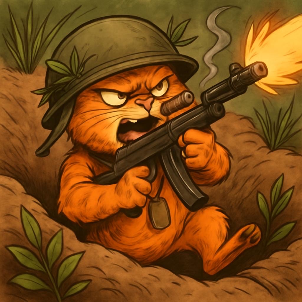 Sarge returning fire from a foxhole