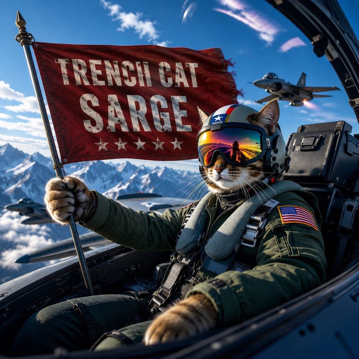 Sarge as a fighter pilot with flag